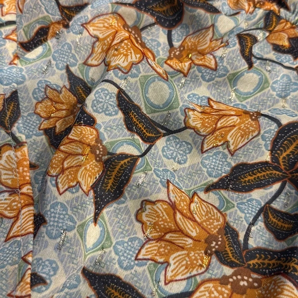 Rachel Zoe Floral Sleeveless Orange Blue and Brown Spring Blouse Top - Picture 6 of 8